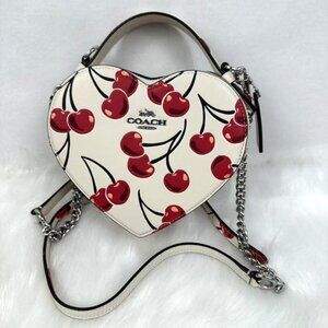 Coach Heart Crossbody Bag Top Handle With Cherry Print In Chalk Multi
